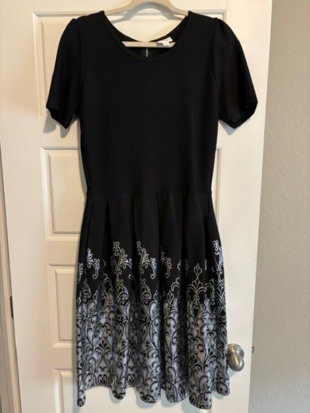 LuLaRoe Elegant Black & Silver Damask Fit & Flare Dress